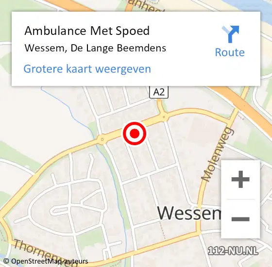 Locatie op kaart van de 112 melding: Ambulance Met Spoed Naar Wessem, De Lange Beemdens op 28 januari 2022 20:09