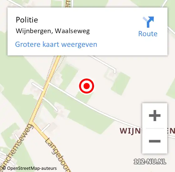 Locatie op kaart van de 112 melding: Politie Wijnbergen, Waalseweg op 28 januari 2022 23:48