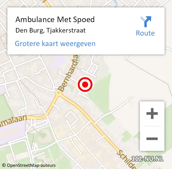 Locatie op kaart van de 112 melding: Ambulance Met Spoed Naar Den Burg, Tjakkerstraat op 29 januari 2022 00:53