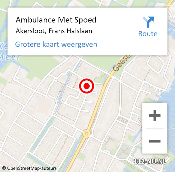Locatie op kaart van de 112 melding: Ambulance Met Spoed Naar Akersloot, Frans Halslaan op 29 januari 2022 02:58