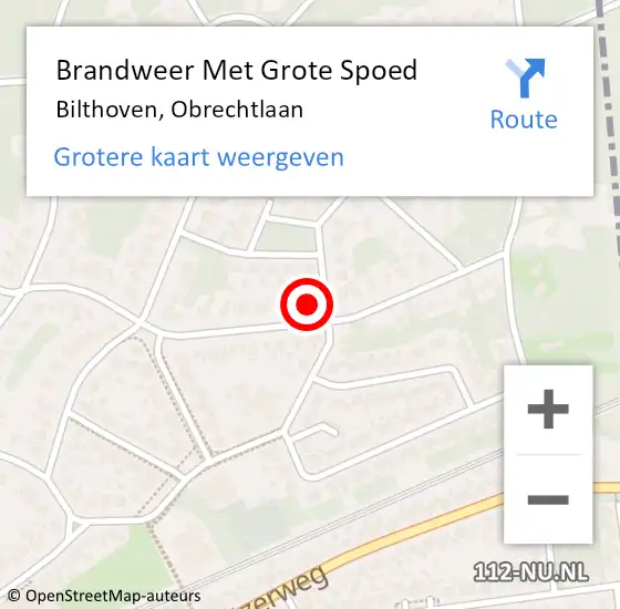 Locatie op kaart van de 112 melding: Brandweer Met Grote Spoed Naar Bilthoven, Obrechtlaan op 29 januari 2022 03:33