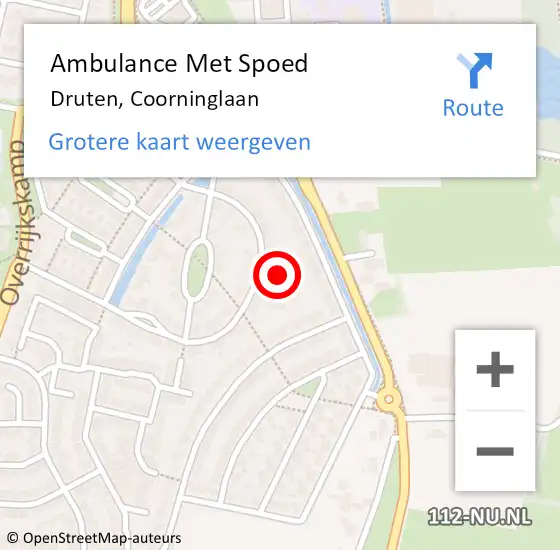 Locatie op kaart van de 112 melding: Ambulance Met Spoed Naar Druten, Coorninglaan op 29 januari 2022 08:44