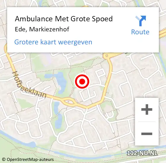 Locatie op kaart van de 112 melding: Ambulance Met Grote Spoed Naar Ede, Markiezenhof op 29 januari 2022 11:29