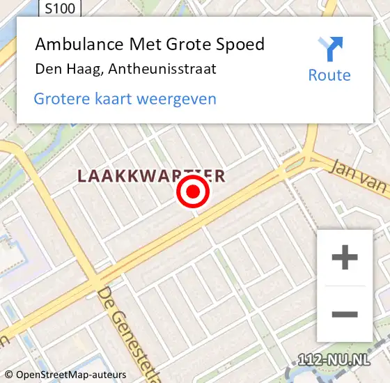 Locatie op kaart van de 112 melding: Ambulance Met Grote Spoed Naar Den Haag, Antheunisstraat op 29 januari 2022 11:57