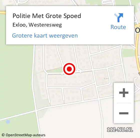 Locatie op kaart van de 112 melding: Politie Met Grote Spoed Naar Exloo, Westeresweg op 29 januari 2022 12:00