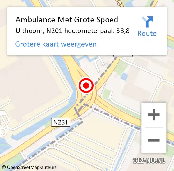 Locatie op kaart van de 112 melding: Ambulance Met Grote Spoed Naar Aalsmeer, N201 hectometerpaal: 38,8 op 29 januari 2022 13:32
