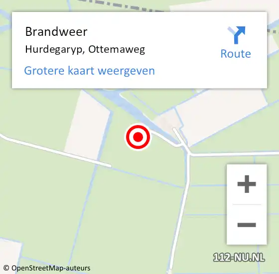 Locatie op kaart van de 112 melding: Brandweer Hurdegaryp, Ottemaweg op 29 januari 2022 14:16