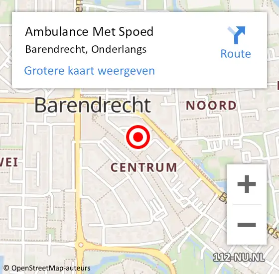 Locatie op kaart van de 112 melding: Ambulance Met Spoed Naar Barendrecht, Onderlangs op 29 januari 2022 14:19