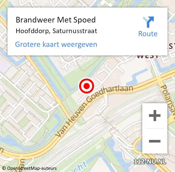 Locatie op kaart van de 112 melding: Brandweer Met Spoed Naar Hoofddorp, Saturnusstraat op 29 januari 2022 15:57