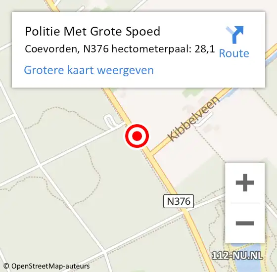 Locatie op kaart van de 112 melding: Politie Met Grote Spoed Naar Coevorden, N376 hectometerpaal: 28,1 op 29 januari 2022 16:01