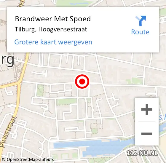 Locatie op kaart van de 112 melding: Brandweer Met Spoed Naar Tilburg, Hoogvensestraat op 29 januari 2022 16:22