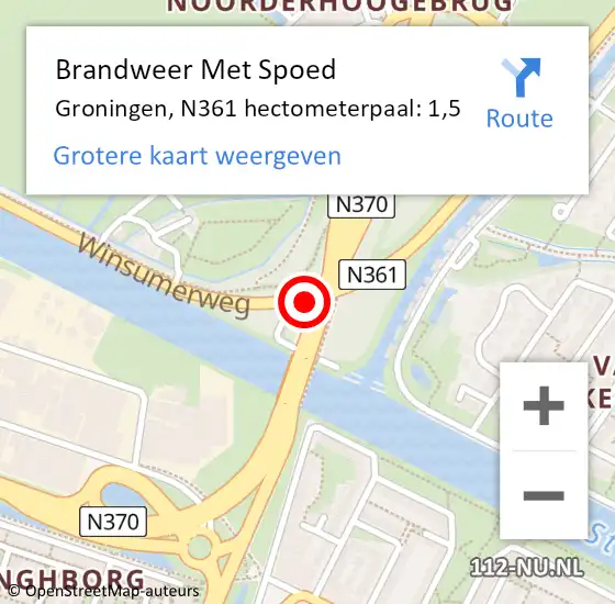 Locatie op kaart van de 112 melding: Brandweer Met Spoed Naar Groningen, N361 hectometerpaal: 1,5 op 29 januari 2022 16:37