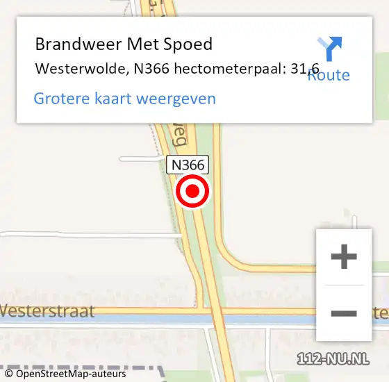 Locatie op kaart van de 112 melding: Brandweer Met Spoed Naar Westerwolde, N366 hectometerpaal: 31,6 op 29 januari 2022 17:00