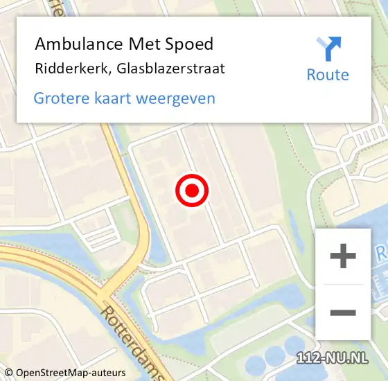 Locatie op kaart van de 112 melding: Ambulance Met Spoed Naar Ridderkerk, Glasblazerstraat op 29 januari 2022 19:17