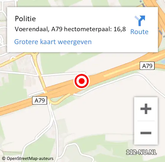 Locatie op kaart van de 112 melding: Politie Voerendaal, A79 hectometerpaal: 16,8 op 29 januari 2022 20:20