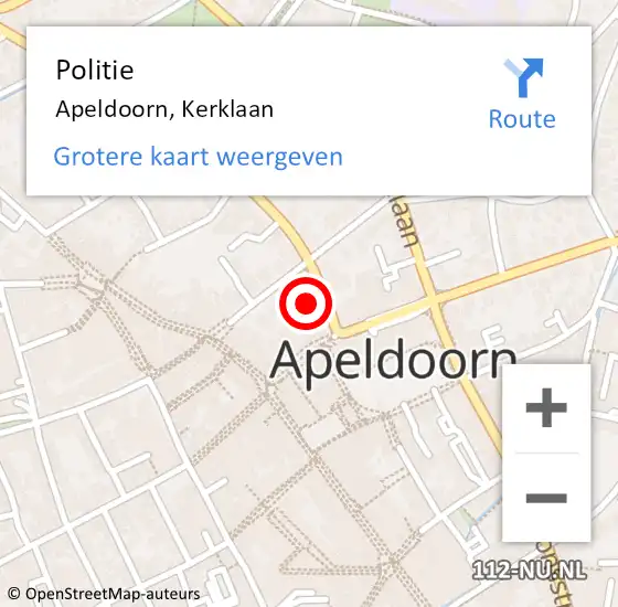 Locatie op kaart van de 112 melding: Politie Apeldoorn, Kerklaan op 29 januari 2022 20:44