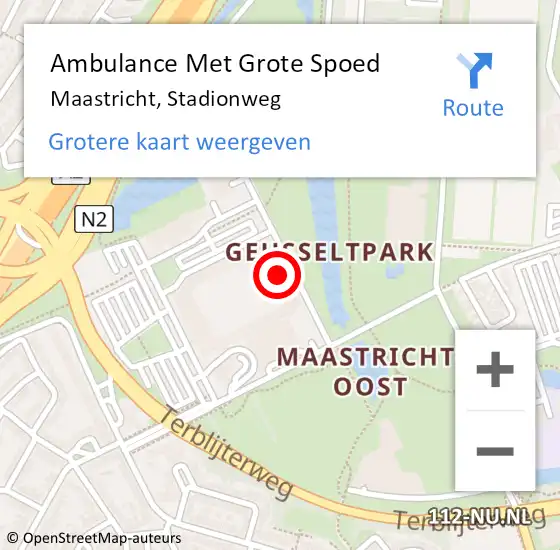 Locatie op kaart van de 112 melding: Ambulance Met Grote Spoed Naar Maastricht, Stadionweg op 29 januari 2022 21:48