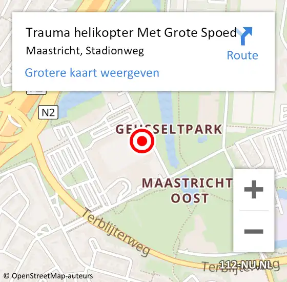 Locatie op kaart van de 112 melding: Trauma helikopter Met Grote Spoed Naar Maastricht, Stadionweg op 29 januari 2022 21:48