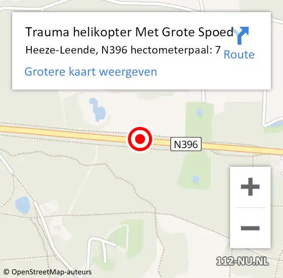 Locatie op kaart van de 112 melding: Trauma helikopter Met Grote Spoed Naar Heeze-Leende, N396 hectometerpaal: 7 op 30 januari 2022 02:47