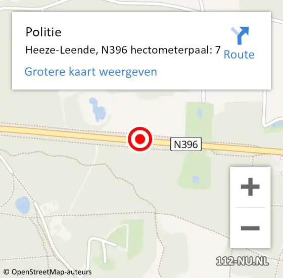 Locatie op kaart van de 112 melding: Politie Heeze-Leende, N396 hectometerpaal: 7 op 30 januari 2022 02:51
