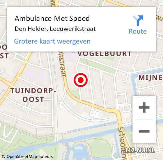 Locatie op kaart van de 112 melding: Ambulance Met Spoed Naar Den Helder, Leeuwerikstraat op 30 januari 2022 04:02