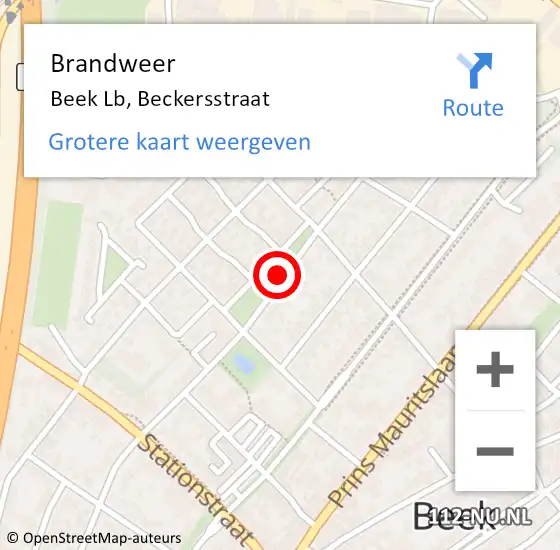 Locatie op kaart van de 112 melding: Brandweer Beek Lb, Beckersstraat op 6 juli 2014 20:22