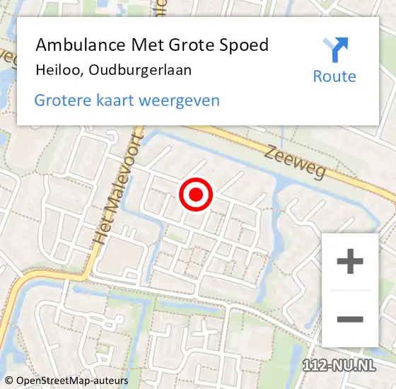 Locatie op kaart van de 112 melding: Ambulance Met Grote Spoed Naar Heiloo, Oudburgerlaan op 30 januari 2022 13:05