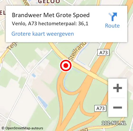 Locatie op kaart van de 112 melding: Brandweer Met Grote Spoed Naar Venlo, A73 hectometerpaal: 36,1 op 30 januari 2022 13:44