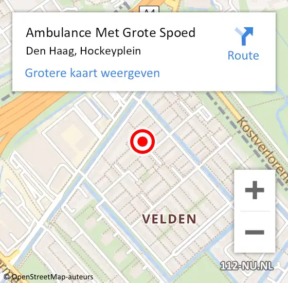 Locatie op kaart van de 112 melding: Ambulance Met Grote Spoed Naar Den Haag, Hockeyplein op 30 januari 2022 21:36