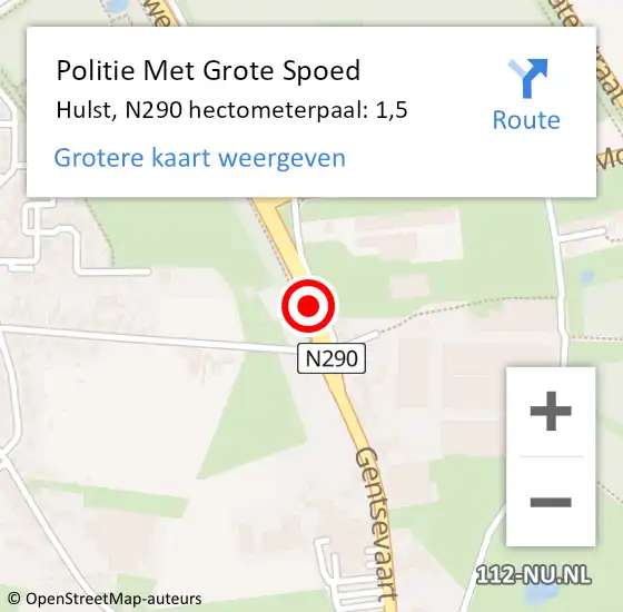 Locatie op kaart van de 112 melding: Politie Met Grote Spoed Naar Hulst, N290 hectometerpaal: 1,5 op 30 januari 2022 22:33