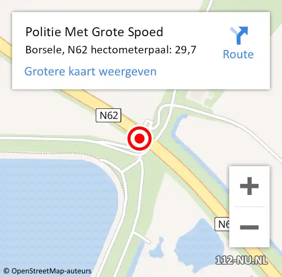 Locatie op kaart van de 112 melding: Politie Met Grote Spoed Naar Borsele, N62 hectometerpaal: 29,7 op 31 januari 2022 02:31