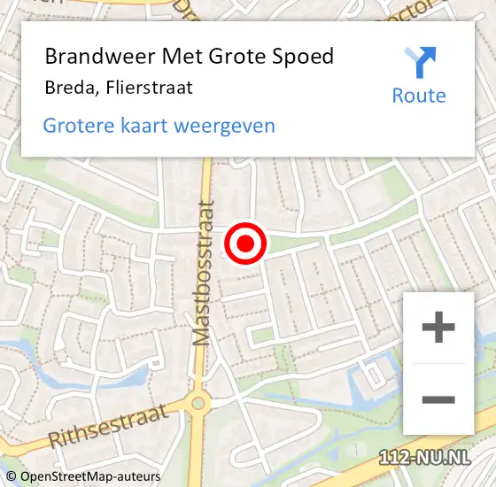 Locatie op kaart van de 112 melding: Brandweer Met Grote Spoed Naar Breda, Flierstraat op 31 januari 2022 03:52