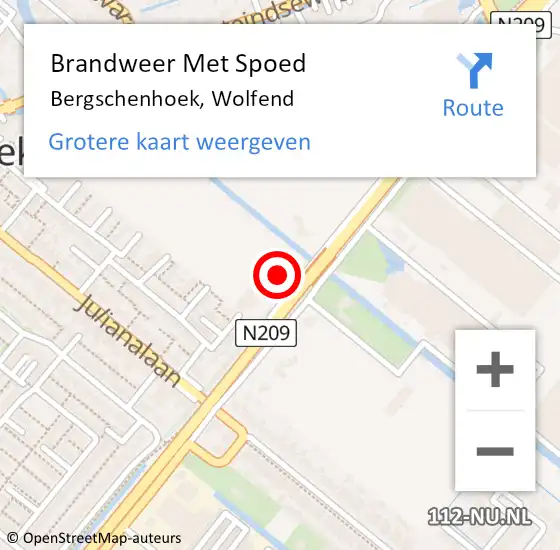 Locatie op kaart van de 112 melding: Brandweer Met Spoed Naar Bergschenhoek, Wolfend op 31 januari 2022 09:00