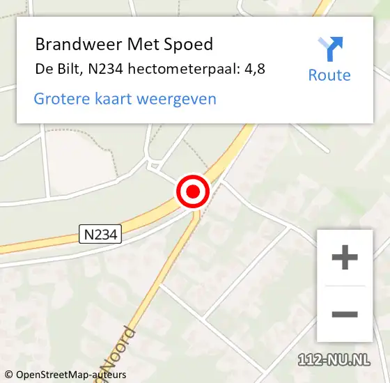Locatie op kaart van de 112 melding: Brandweer Met Spoed Naar De Bilt, N234 hectometerpaal: 4,8 op 31 januari 2022 10:00