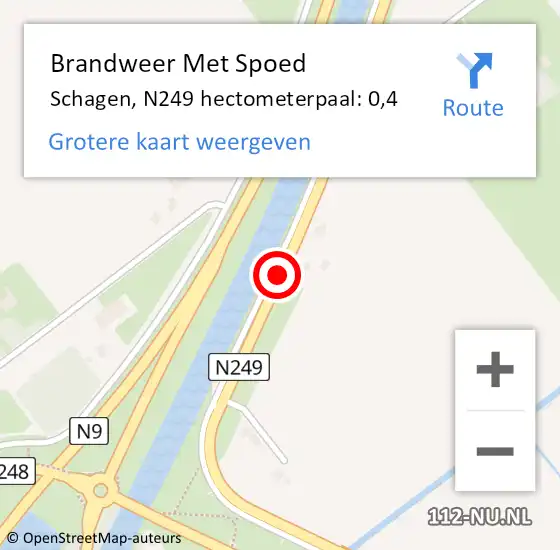 Locatie op kaart van de 112 melding: Brandweer Met Spoed Naar Schagen, N249 hectometerpaal: 0,4 op 31 januari 2022 10:09