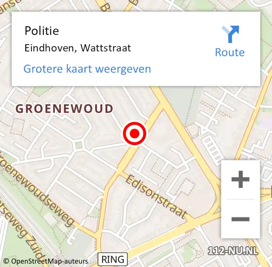 Locatie op kaart van de 112 melding: Politie Eindhoven, Wattstraat op 31 januari 2022 12:36