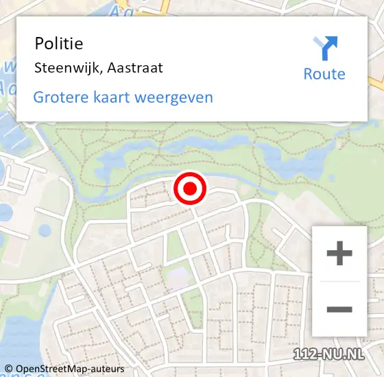 Locatie op kaart van de 112 melding: Politie Steenwijk, Aastraat op 31 januari 2022 14:48