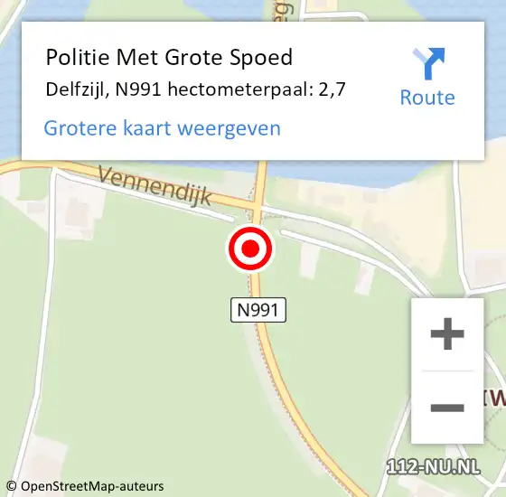 Locatie op kaart van de 112 melding: Politie Met Grote Spoed Naar Delfzijl, N991 hectometerpaal: 2,7 op 31 januari 2022 16:23