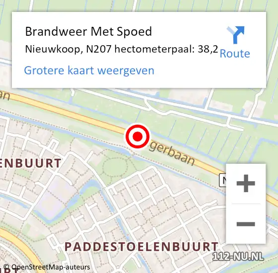 Locatie op kaart van de 112 melding: Brandweer Met Spoed Naar Nieuwkoop, N207 hectometerpaal: 38,2 op 31 januari 2022 16:55