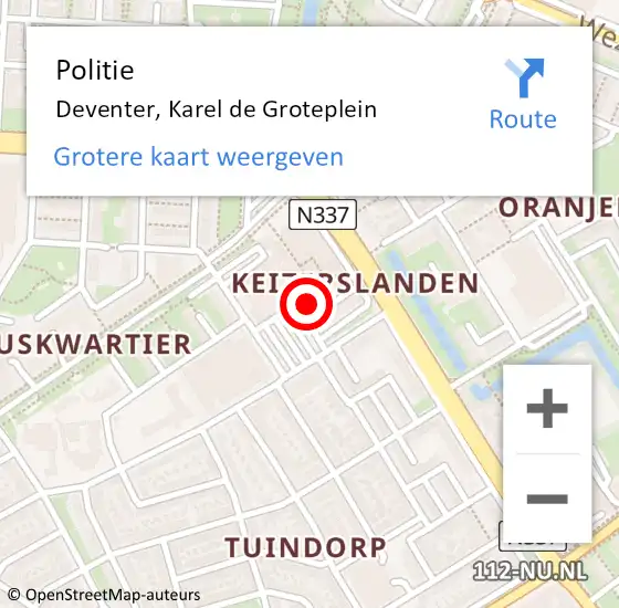 Locatie op kaart van de 112 melding: Politie Deventer, Karel de Groteplein op 1 februari 2022 06:39