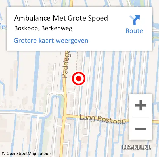 Locatie op kaart van de 112 melding: Ambulance Met Grote Spoed Naar Boskoop, Berkenweg op 1 februari 2022 08:54