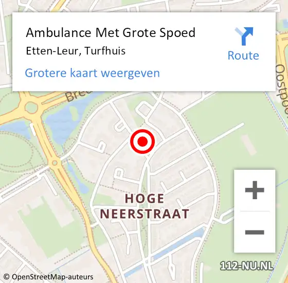 Locatie op kaart van de 112 melding: Ambulance Met Grote Spoed Naar Etten-Leur, Turfhuis op 7 juli 2014 04:07