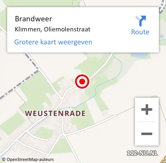 Locatie op kaart van de 112 melding: Brandweer Klimmen, Oliemolenstraat op 7 juli 2014 04:54
