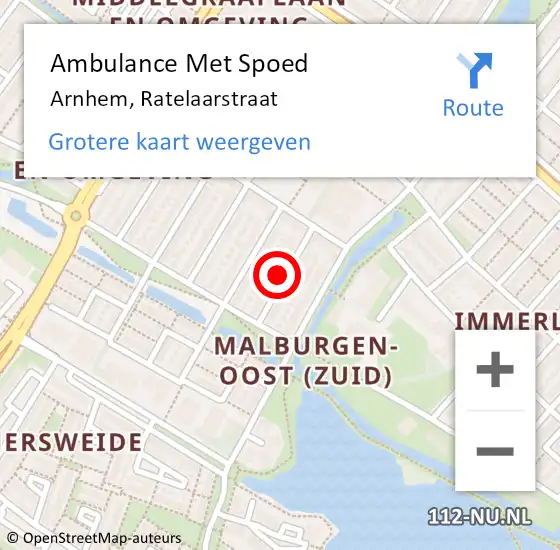 Locatie op kaart van de 112 melding: Ambulance Met Spoed Naar Arnhem, Ratelaarstraat op 1 februari 2022 13:40