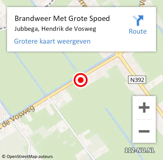Locatie op kaart van de 112 melding: Brandweer Met Grote Spoed Naar Jubbega, Hendrik de Vosweg op 1 februari 2022 16:50