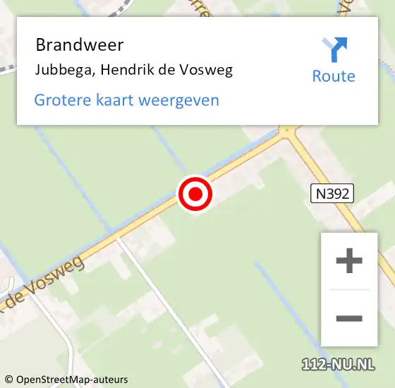 Locatie op kaart van de 112 melding: Brandweer Jubbega, Hendrik de Vosweg op 1 februari 2022 16:53