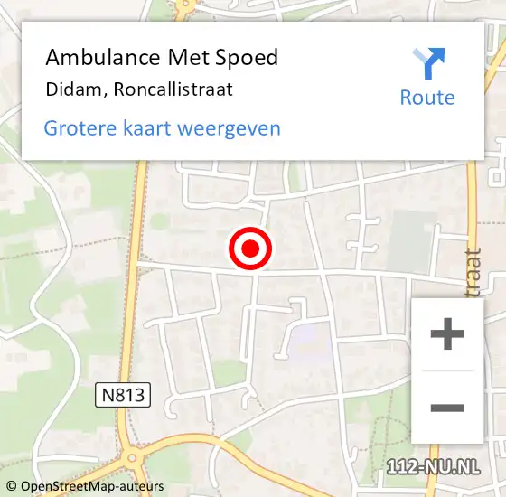 Locatie op kaart van de 112 melding: Ambulance Met Spoed Naar Didam, Roncallistraat op 1 februari 2022 22:20