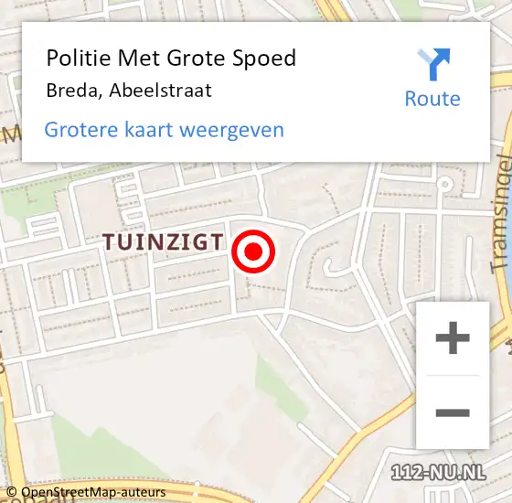 Locatie op kaart van de 112 melding: Politie Met Grote Spoed Naar Breda, Abeelstraat op 1 februari 2022 22:31