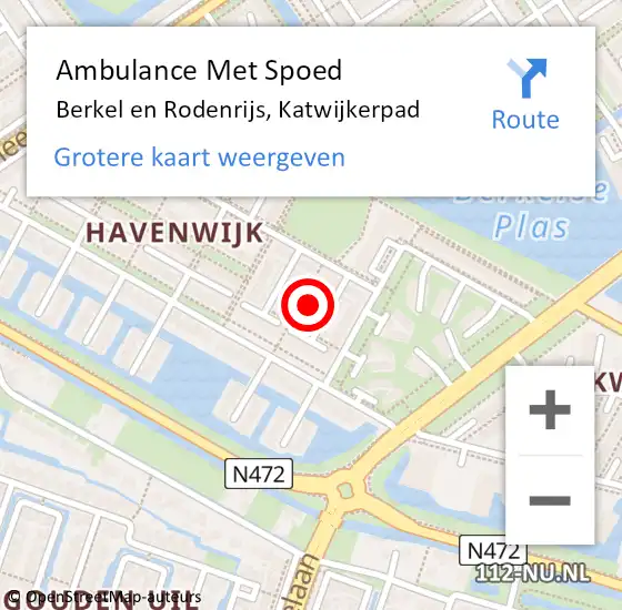 Locatie op kaart van de 112 melding: Ambulance Met Spoed Naar Berkel en Rodenrijs, Katwijkerpad op 2 februari 2022 07:13