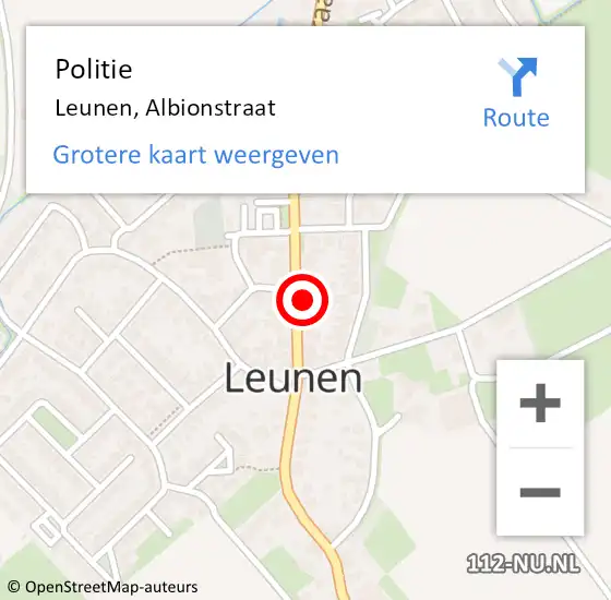 Locatie op kaart van de 112 melding: Politie Leunen, Albionstraat op 2 februari 2022 11:07